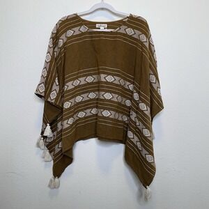 Cousin Earl Poncho Sweater Top One size Western Boho Cotton Aztec Print